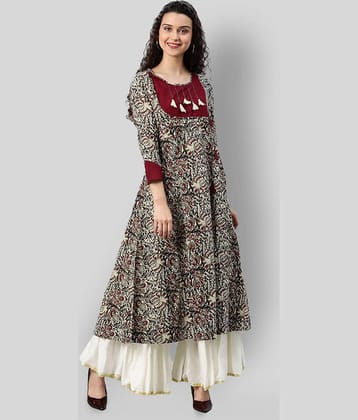 Yash Gallery Pack of 1 Cotton Printed Flared Women's Kurti - ( Multicolor )