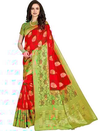 Sariya Jacquard Woven Saree With Unstitched Blouse Piece ( Red )