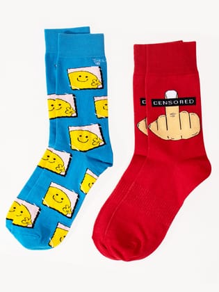 Thela Gaadi Censored & Smiley Crew Socks (Pack of 2 Pairs)