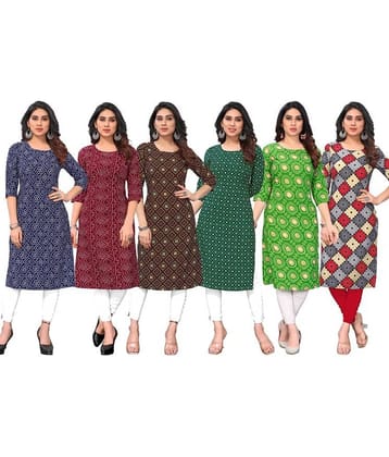 KETAKI FASHION Crepe Printed Straight Women's Kurti - Multicolor4 ( Pack of 6 )