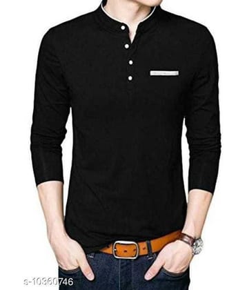 Alexender Cotton Regular Fit Solid 3/4th Sleeves Men's Mandarin Collar T-Shirt - Black ( Pack of 1 )