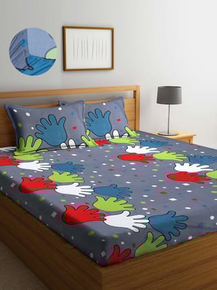 Grey Cartoon Characters 300 TC King Bedsheet with 2 Pillow Covers