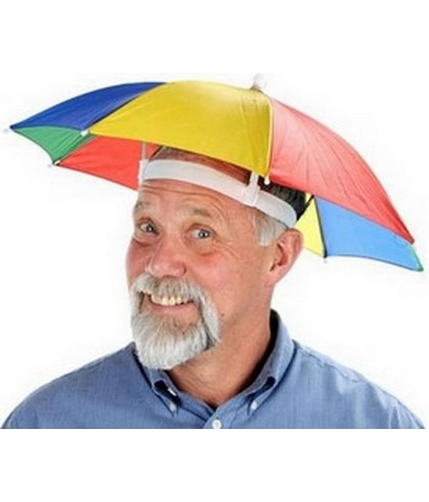 Infispace Headwear Cap Umbrella Multi Color Soft Durable, Adjustable Elastic, (21) Size Fits All Ages Plastic Hat Cap Umbrella for Kids, Men/Women and Adults Rain Protection Headwear Hat Umbrella (Multi) Pack of 1