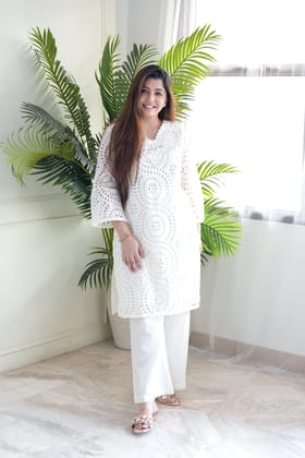 Gaura White Cutwork Plazo Set-XXL