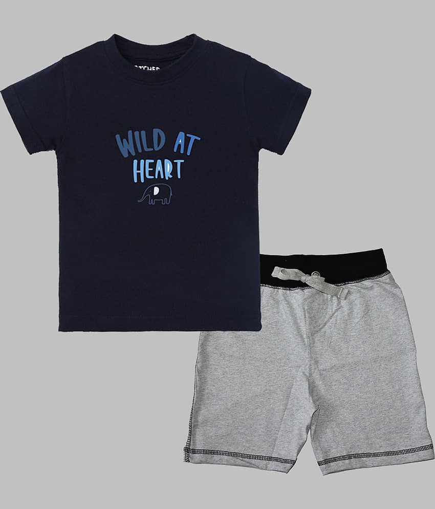 ETCHED DESIGN Pack of 1 Boys Cotton T-Shirt & Shorts Set ( Multicolor )