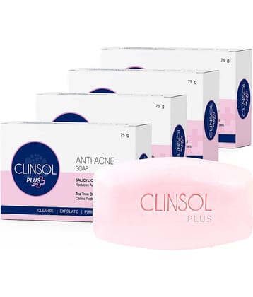 Clinsol Plus Anti Acne Bath Soap with Tea Tree Oil, BHA & Zinc for Body Acne Care - 4 x 75 g
