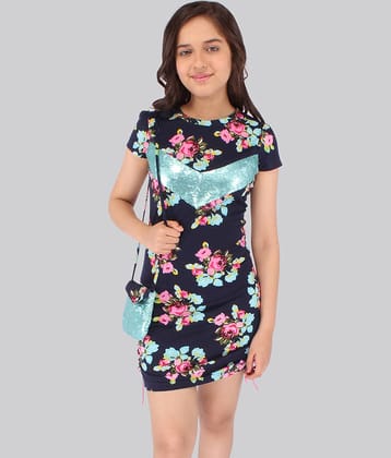 Cutecumber Georgette Bodycon Dress For Girls ( Pack of 1 , Navy )