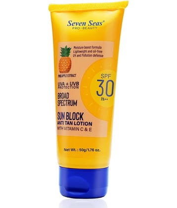 Seven Seas Sun Block Anti Tan Lotion, with Vitamin C & E|Suncreen SPF 30 PA++(PINEAPPLE EXTRACT 50g)