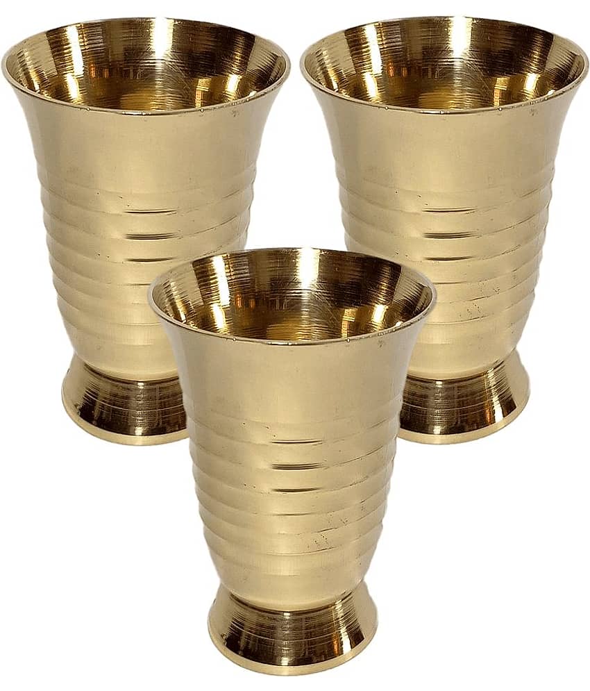 A & H ENTERPRISES - Small Size Glassiya Brass Glasses 100 ml ( Pack of 3 )