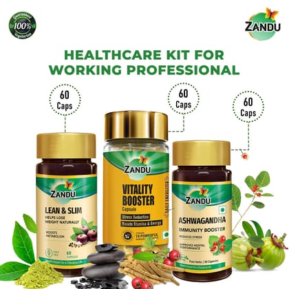 Zandu Health & Wellness Kit for Energy, Stamina & Stress Relief (60 Caps)