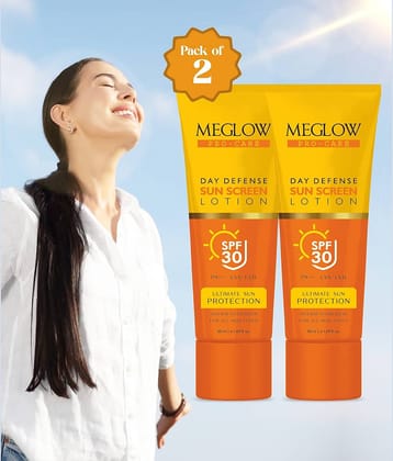 Meglow Pro-Care SPF 30 PA+++ Sunscreen Lotion for Face & Body for All Skin Types (Pack of 2 x 50ml)