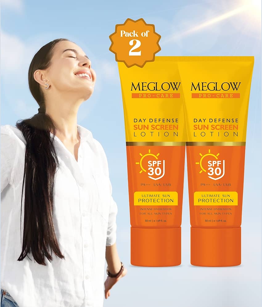 Meglow Pro-Care SPF 30 PA+++ Sunscreen Lotion for Face & Body for All Skin Types (Pack of 2 x 50ml)