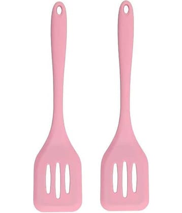 Baskety Silicone Slotted with Stainless Steel Core Mixing Spatula ( Pack of 2,Pink )