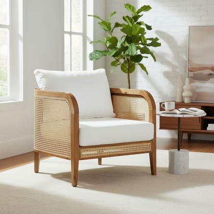 Solid Wood & Rattan Outdoor Patio Armchair