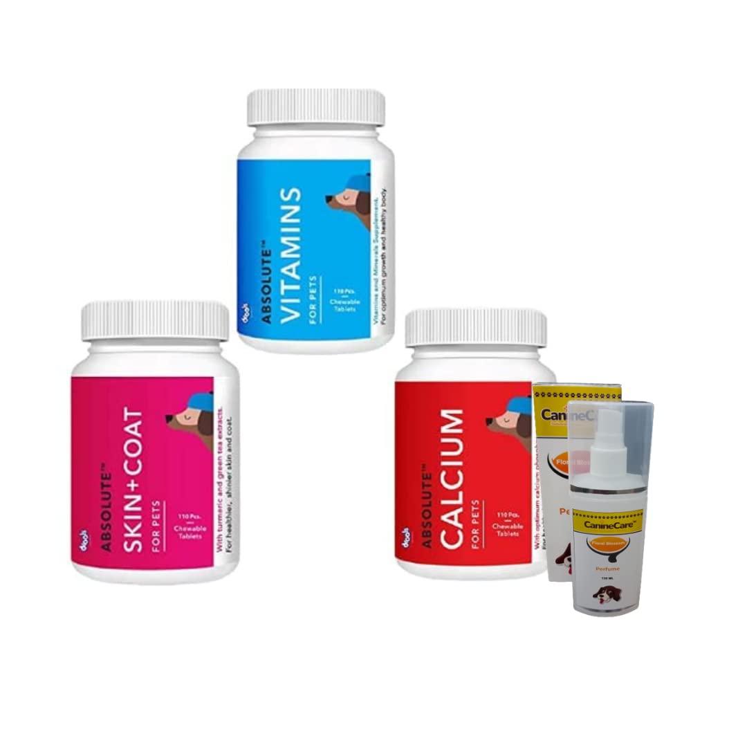 Absolute Vitamins-110 Pcs, Calcium-110 Pcs, Skin-Coat-110 Pcs with canine care perfume
