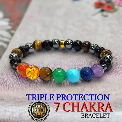 Certified 7 Chakra Triple Protection 8mm Natural Stone Bracelet-Single