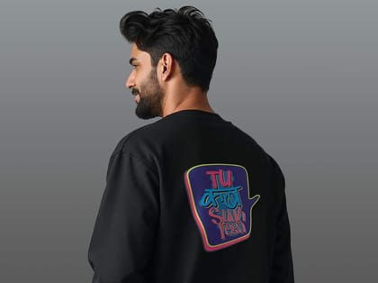 Taarak Mehta Ka Ooltah Chashmah| Printed Crew Neck Cotton 350 GSM Black Winter Sweatshirt (TU KAB SUDHREGA)