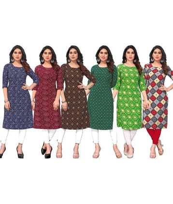KETAKI FASHION Crepe Printed Straight Women's Kurti - Multicolor4 ( Pack of 6 )