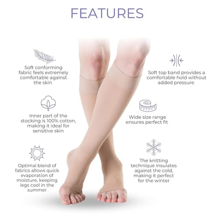 EZYFIT Imported Medical Compression Stockings | Class 2 Knee Length (Below Knee) | 30% Cotton | Compression Socks | Varicose Veins Stockings for Men and Women | 22-35mm/Hg
