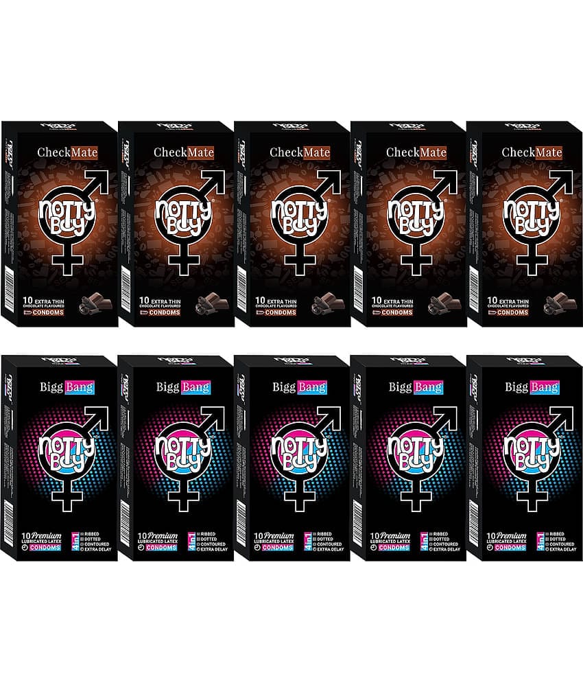 NottyBoy Contoured Ribs Dots Over Time and Chocolate Flavoured Condoms - 100 Units