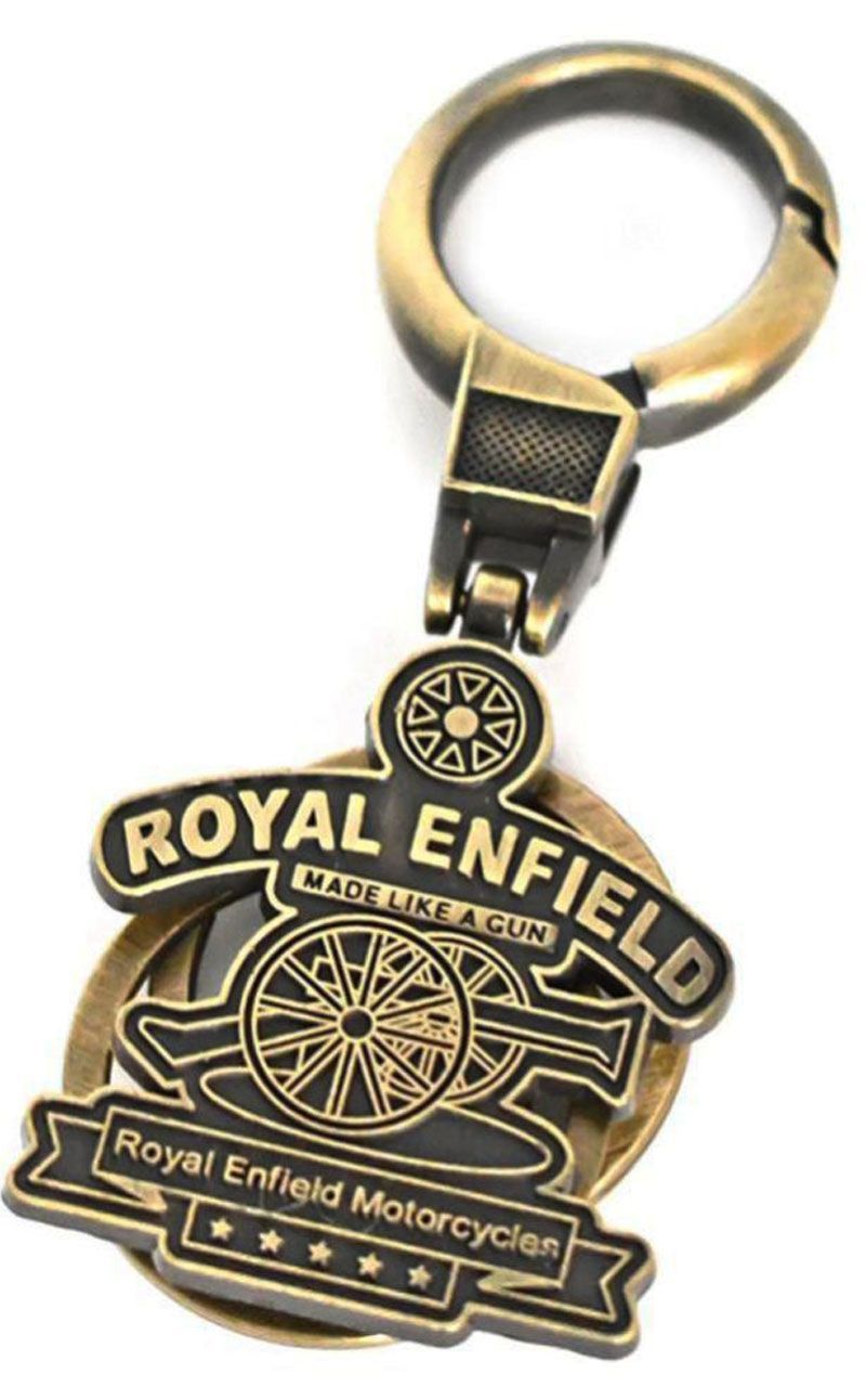 KD COLLECTIONS Double Ring Bike Hook Keychain Compatible With Royal RE Bullet Classic Bike & Cars - Golden Color - Pack of 1 Keychain