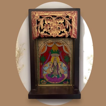 Wooden Framed glass Tanjore : Gajlakshmi