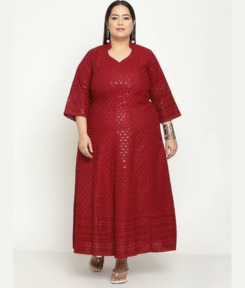 Queenley - Maroon Cotton Women's Flared Kurti ( Pack of 1 )
