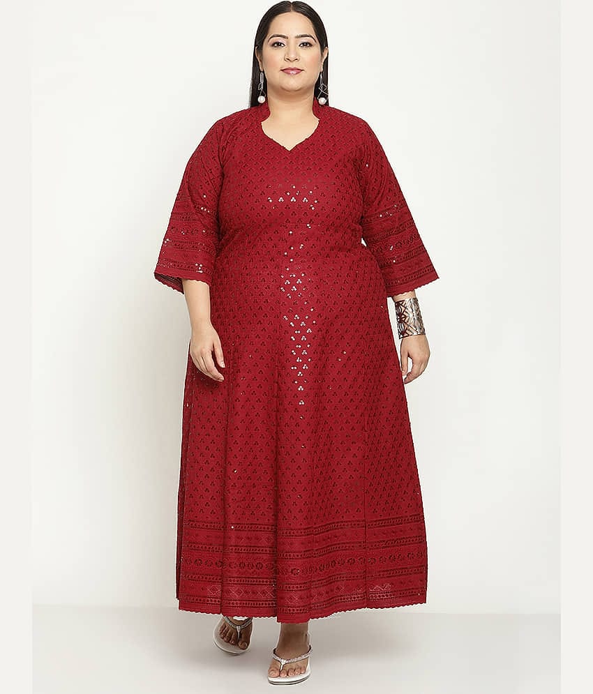 Queenley - Maroon Cotton Women's Flared Kurti ( Pack of 1 )