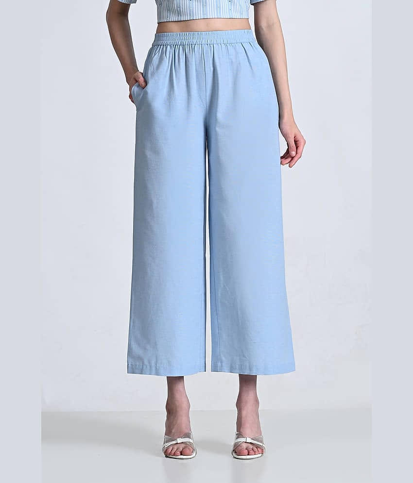 ALL WAYS YOU Pack of 1 Cotton Blend Straight Women's Palazzos ( Light Blue )