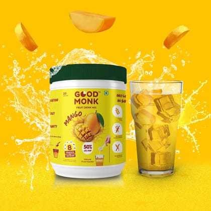Instant Fruit Drink Mix - Natural Mango Powder, 50% Less Sugar, With 8 Vitamins & Minerals-40 Serves Jar