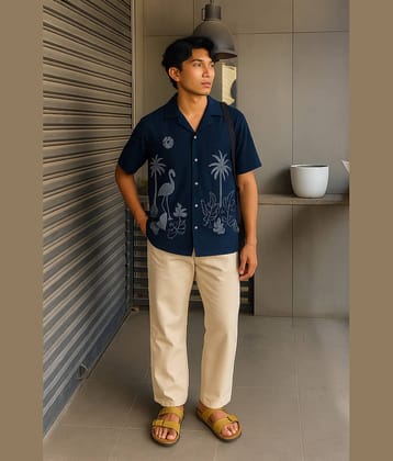 FTX Polyester Regular Fit Embroidered Half Sleeves Men's Casual Shirt - Black ( Pack of 1 )