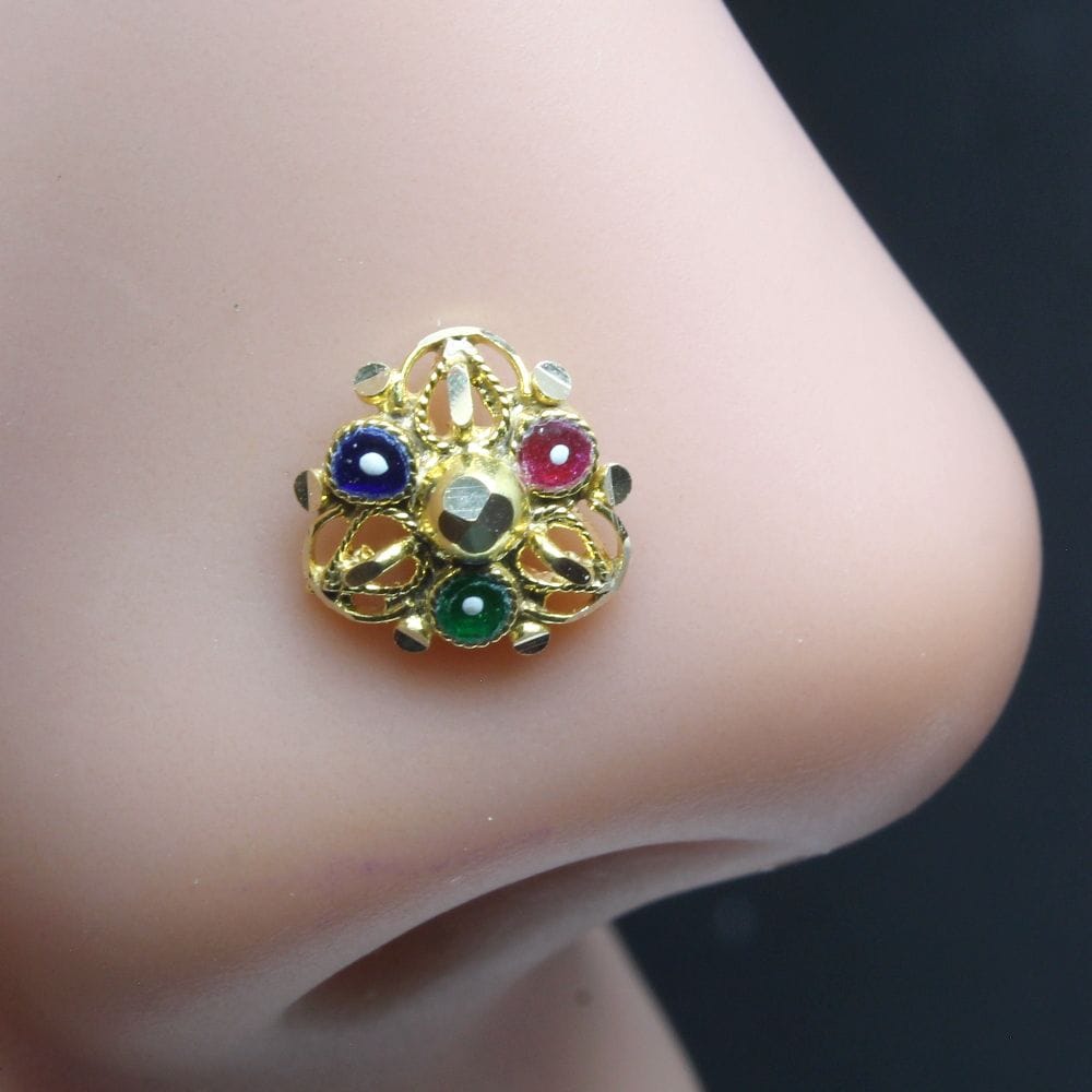 Real Gold Nose Stud Solid 14K Gold Piercing Push Pin Nose Ring
