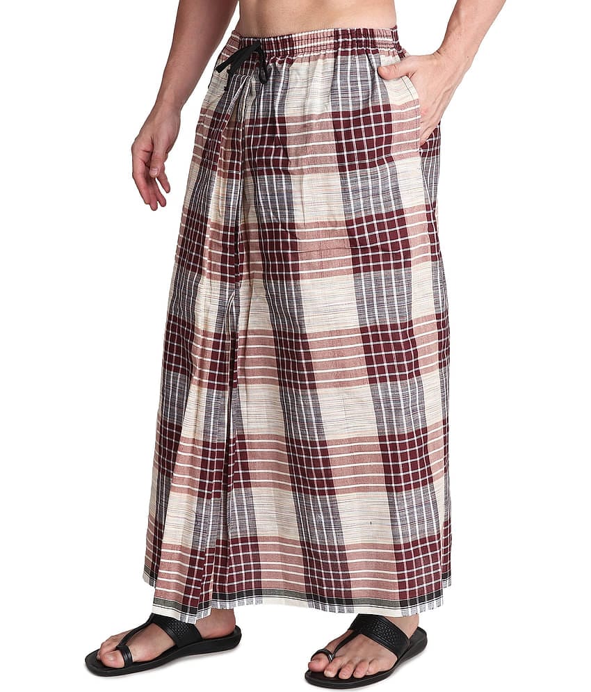GOWRI TEX Elastic Green Cotton Blend Men's Lungi Dual Pocket ( Pack of 1 )
