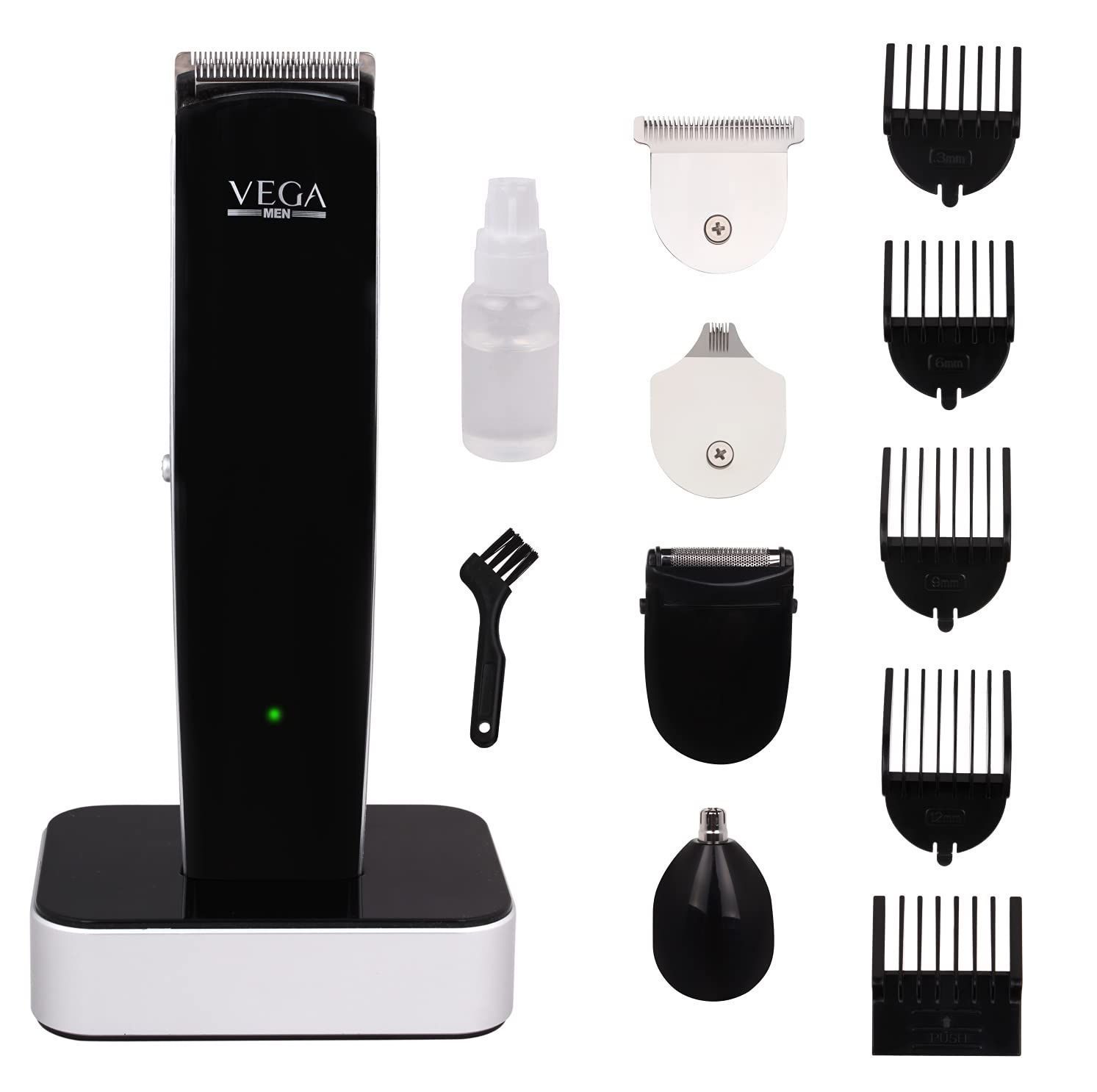 VEGA Men 5 in 1 Beard Grooming Set with Trimmer & 5 Detachable Heads, (VHTH-04), Black