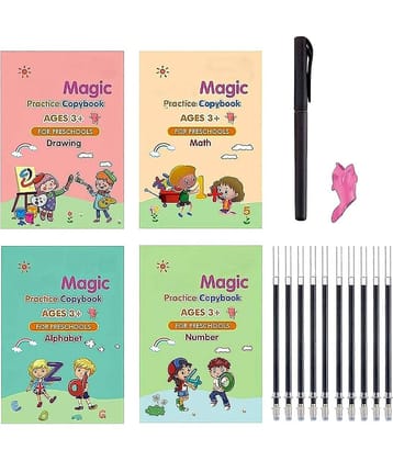 Sank Magic Practice Copybook (4 BOOKS + 10 REFILL)  (Multicolor)