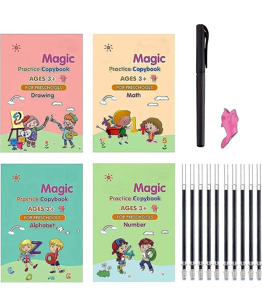 Sank Magic Practice Copybook (4 BOOKS + 10 REFILL)  (Multicolor)