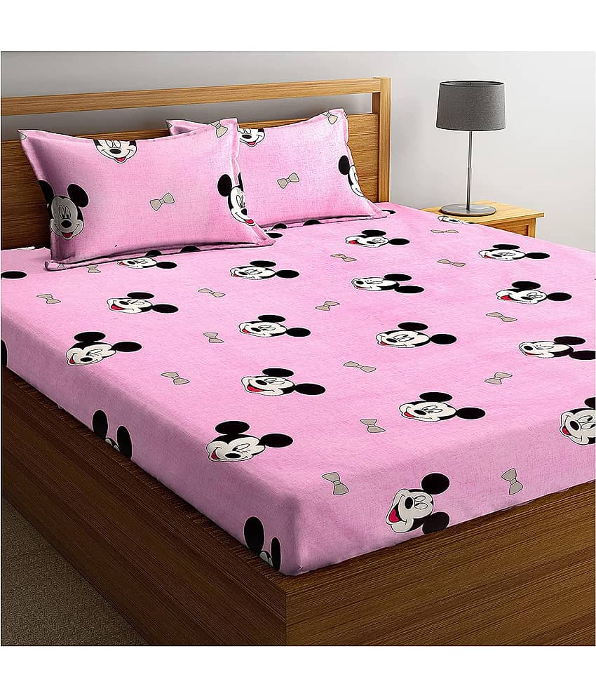 Neekshaa Glace Cotton 1 Double Bedsheet with 2 Pillow Covers ( Pink )