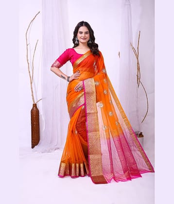 Rangtulika Ethnics Organza Solid Banarasi saree With Unstitched Blouse Piece ( Orange )