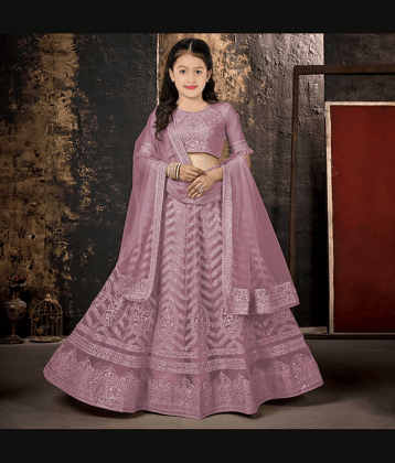 Keyura Net Lehenga Choli Set For Girls ( Pack of 1 , Light Pink )