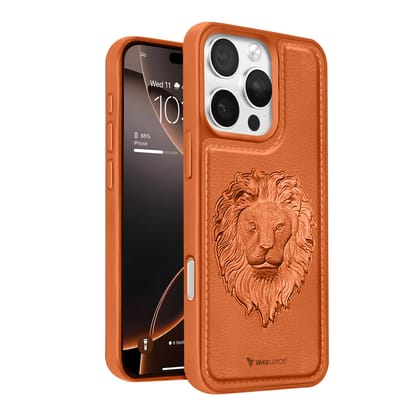 Vaku ® Apple iPhone 16 Pro Max Lion Embossed Luxury Designer Leather Protective Back Cover