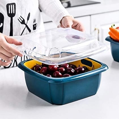 DHRUVINSRI Double Layer Food Drainer Washing Basket – Collapsible Strainers and Colander for Easy Washing and Draining of Fruits, Vegetables, and More