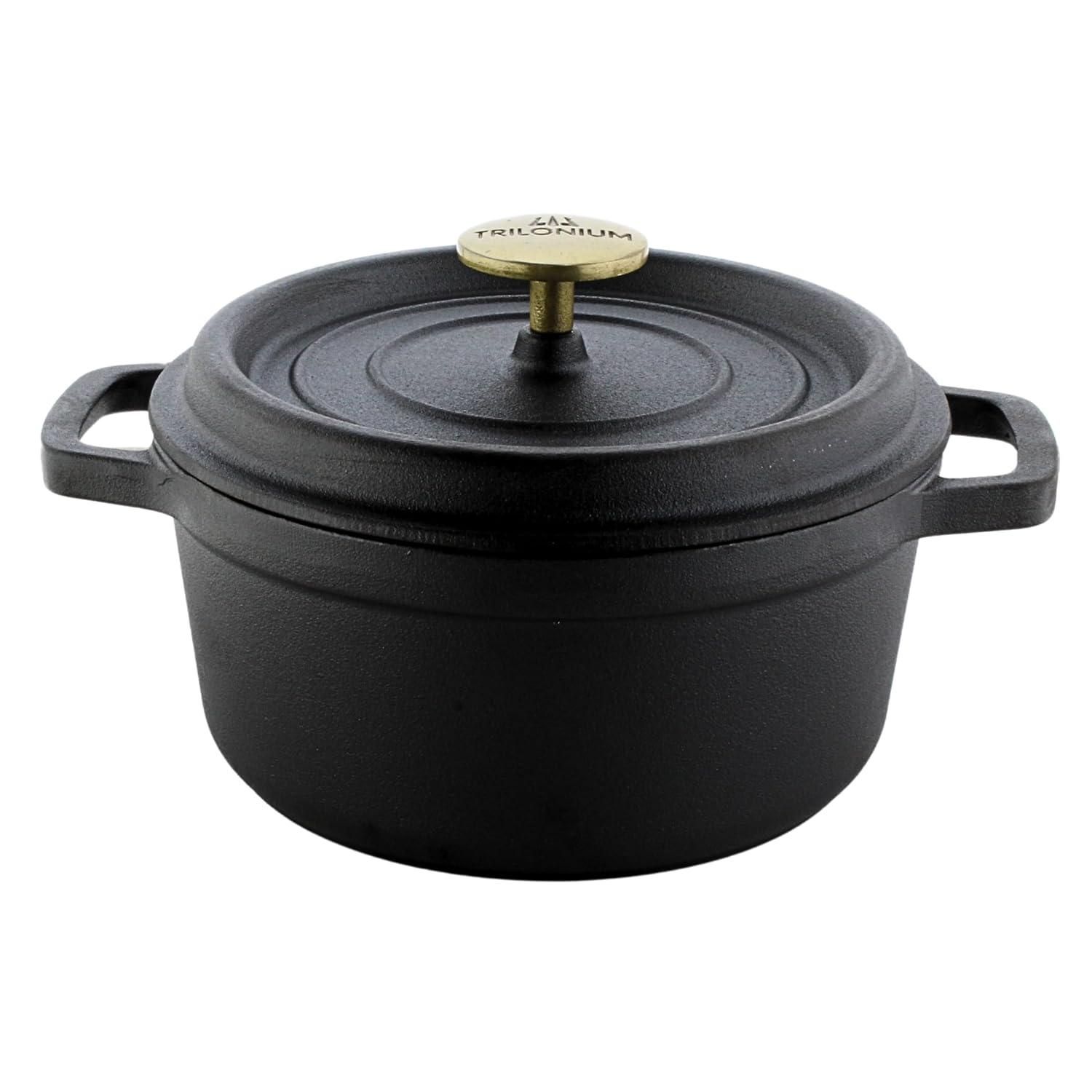 Trilonium Cast Iron Dutch Oven Pot | Casserole | Biryani Pot | Cooking Pot | Pre-Seasoned | 26cm | 5.2 Litres | 5.5 Kgs