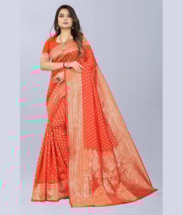 NENCY FASHION Banarasi Silk Embellished Saree With Unstitched Blouse Piece ( Navy Blue )
