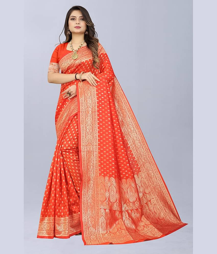 NENCY FASHION Banarasi Silk Embellished Saree With Unstitched Blouse Piece ( Navy Blue )