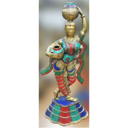 Brass Showpiece Lady With Matka Statue, Height : 35 Inch (BSMAS1564 A)