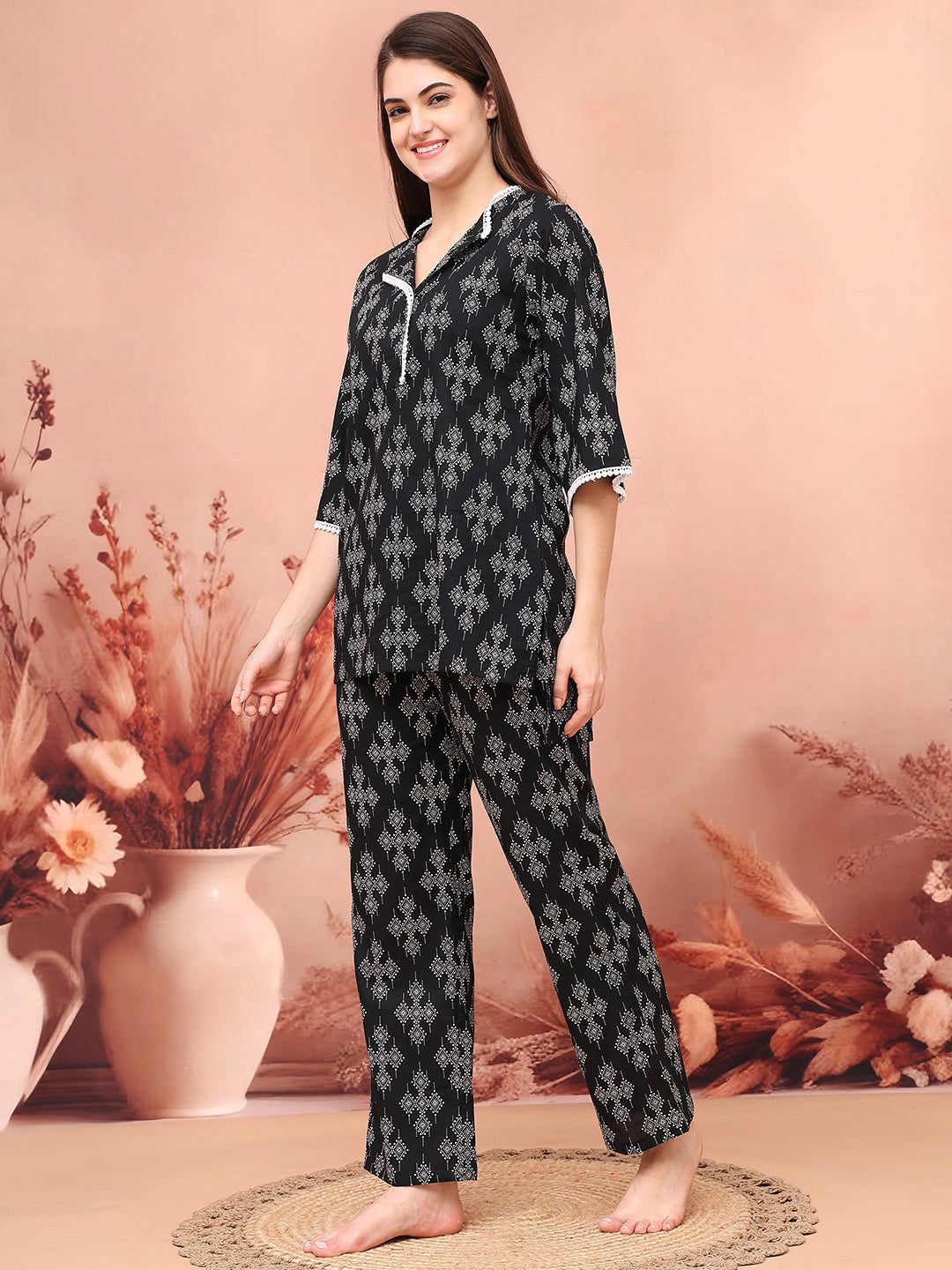 Black Color Floral Printed Pure Cotton Co-ord set-S