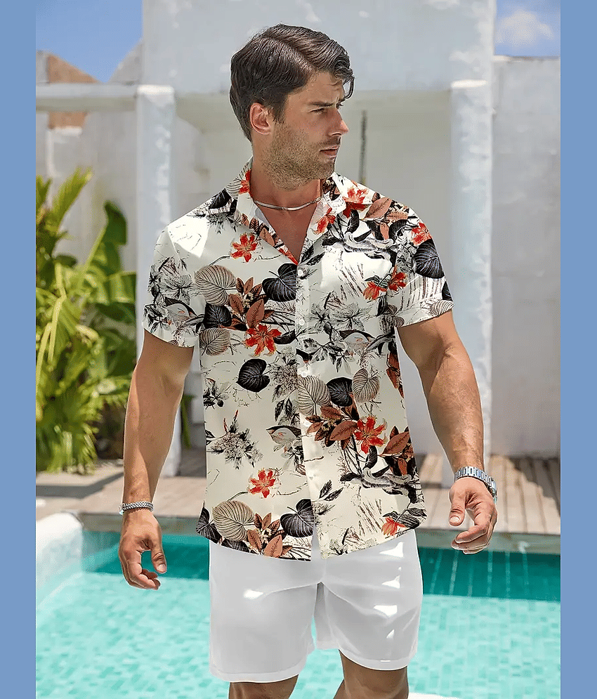 AAPSKA Poly Cotton Regular Fit Printed Half Sleeves Men's Casual Shirt - White ( Pack of 1 )