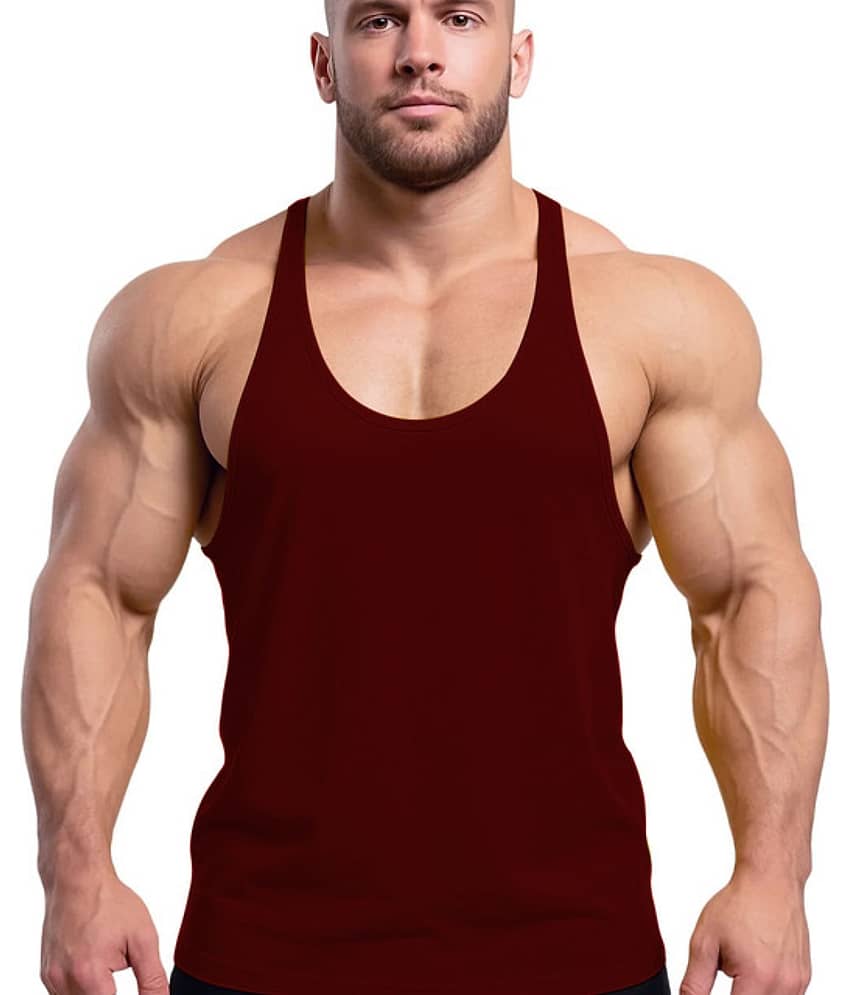 THE BLAZZE Brown Cotton Blend Regular Fit Men Gym Tank Top
