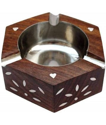 TFS Wood Ashtray/Hexagon Shape Ashtray for Creative Ashtray /for Home and Garden (Brown_3.7 Inch X 3.7 Inch X 0.9 Inch)