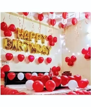 Hk Balloons 73Pcs Red Golden Them Birthday Decoration Item Kit Set For Husband And Wife
